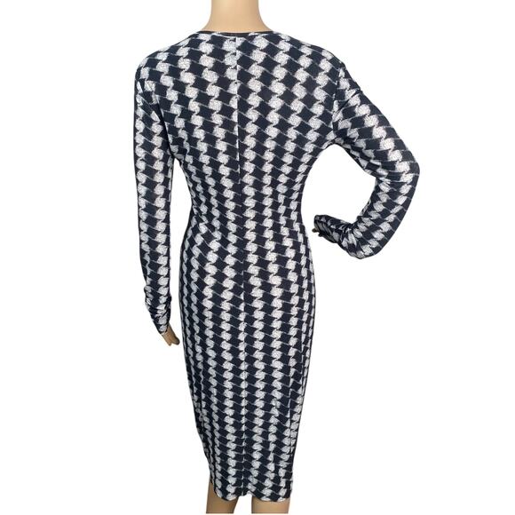 Norma Kamali Rare Houndstooth Long Sleeve Crew Neck Midi Dress SZ S - Picture 5 of 7